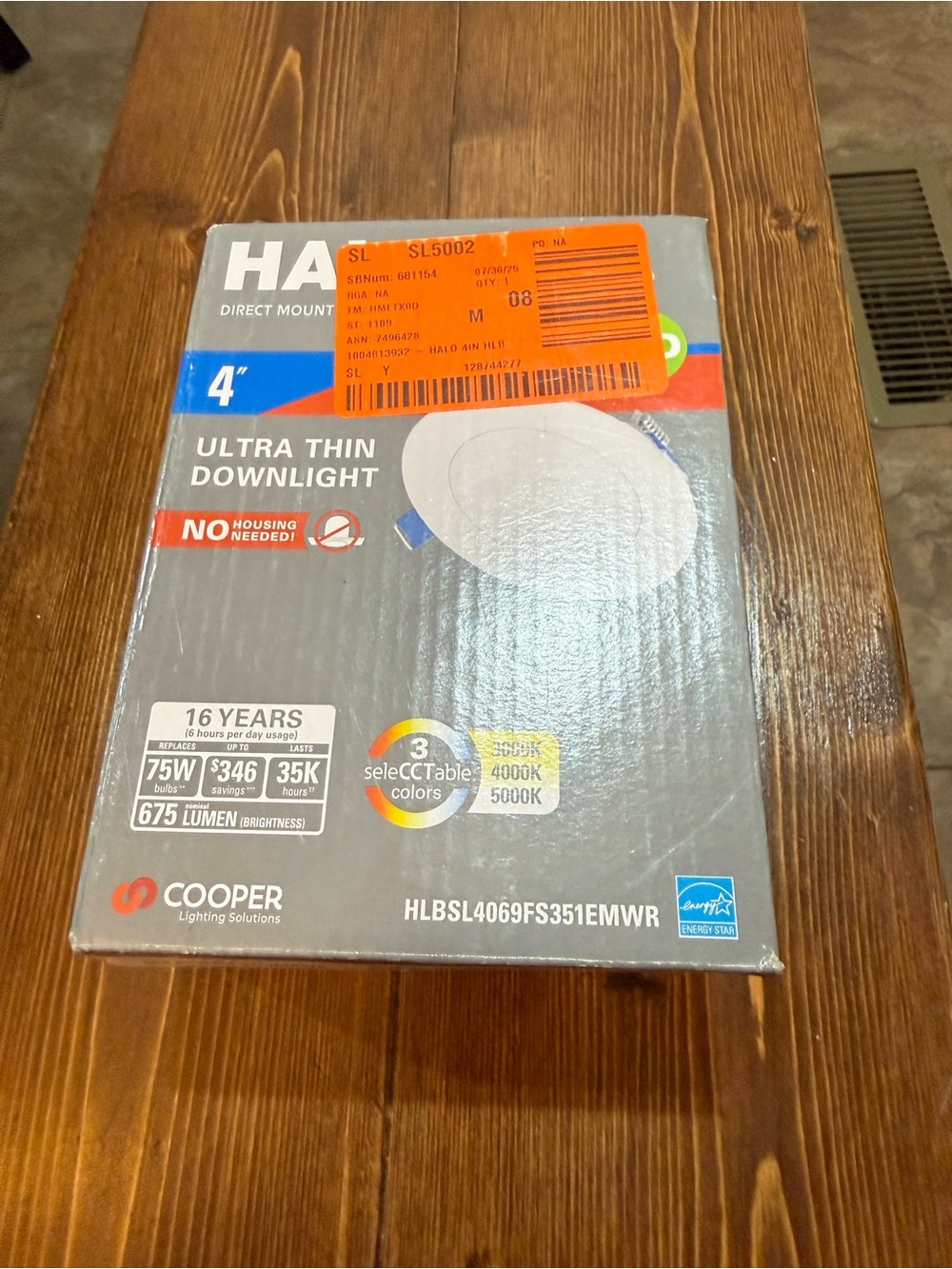 Halo Direct‎ Mount HLB Lite LED Downlight - Gray and White Packaging